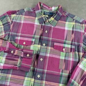 Polo by Ralph Lauren Pink and Green Plaid Casual Button Down Shirt